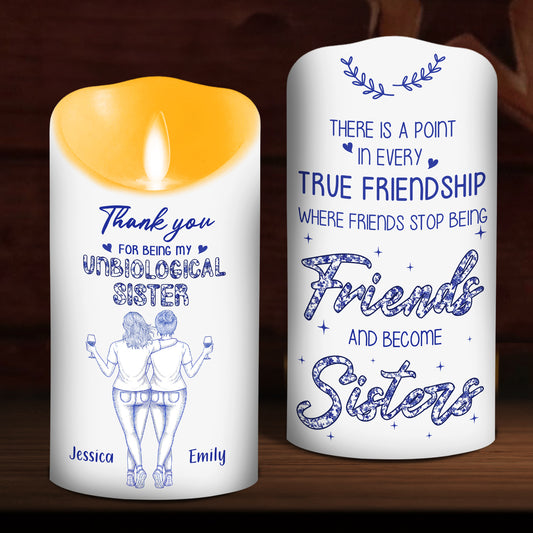 Where Friends Become Sisters Blue Toile - Personalized LED Candle