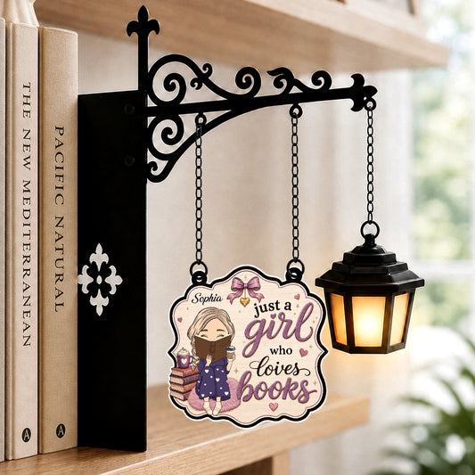 Her Love Language Is Books - Personalized Bookshelf Lantern Light Sign