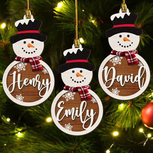Snowman Custom Name - Personalized Custom Freeshape 2-Layered Wood Ornament