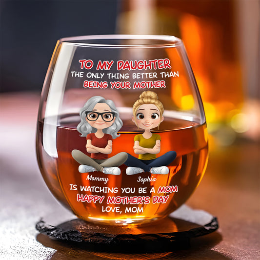 To My Daughter Cartoonize - Personalized Wine Glass
