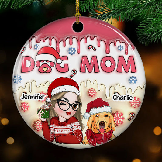 Dog Mom Happy Pawlidays - Personalized Custom 3D Inflated Effect Ceramic Ornament