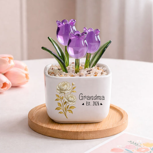 Flowers For The Best Mom Ever - Personalized Custom Glass Everlasting Tulips