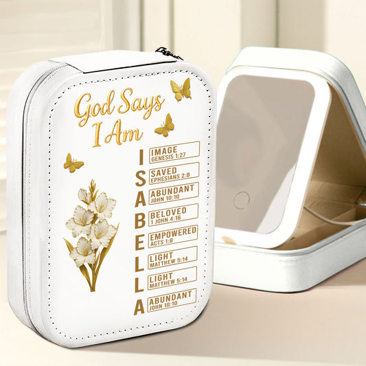 God Says I Am Bible - Personalized Custom Jewelry Box With LED Mirror