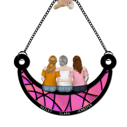 Mother And Children On The Moon - Personalized Custom Suncatcher