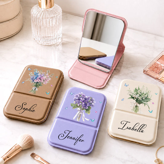 Birthmonth Flower - Personalized Custom Pocket Leather Mirror