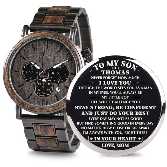 Mom To Son Stay Strong - Personalized Engraved Wooden Watches GQ026
