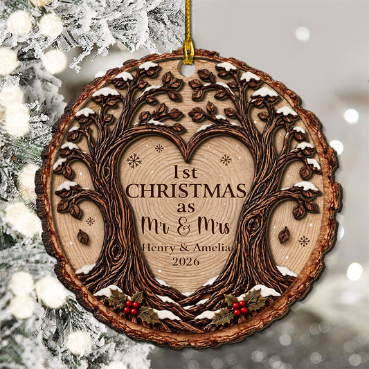 First Christmas Engaged - Personalized 2-Layered Wood Ornament