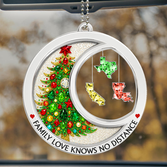 Family Love Knows No Distance Crystal - Personalized Custom Car Ornament