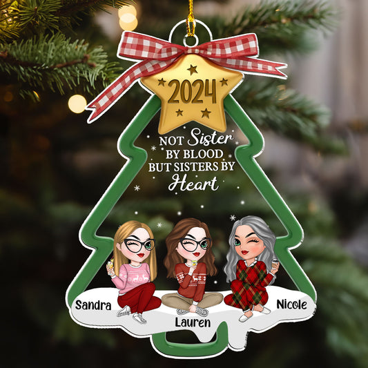 Not Sisters By Blood But By Heart - Personalized Custom Acrylic Ornament