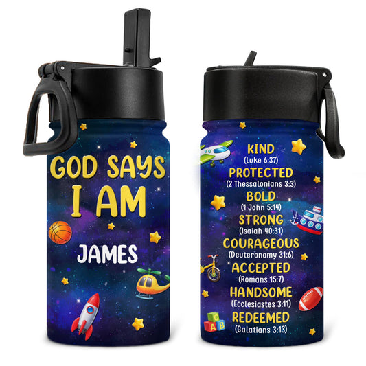 God Says I Am - Personalized Custom 3D Effect Kids Water Bottle