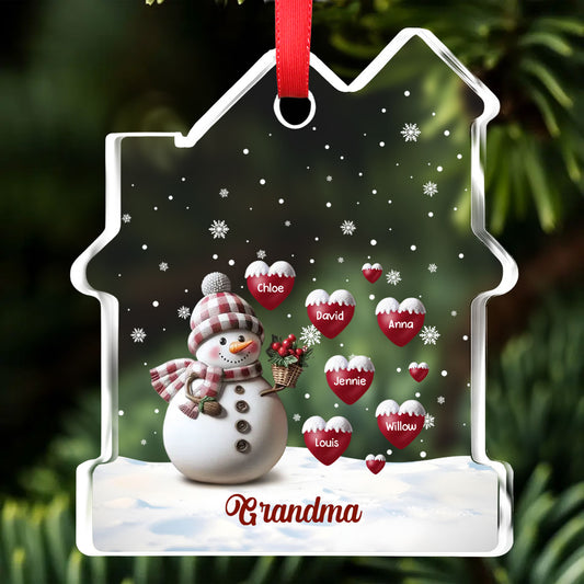 Happy Christmas Snowman Grandma - Personalized Custom House Shaped Glass Ornament