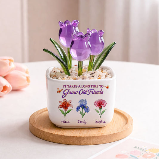 Friendship Grows Here - Personalized Custom Glass Everlasting Tulips