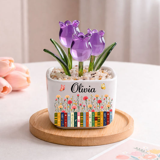 Love Grows Between Pages  - Personalized Custom Glass Everlasting Tulips