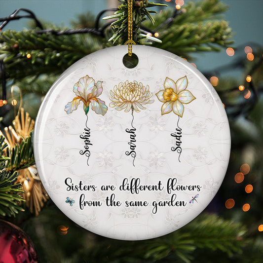 Sisters Are Flowers Mother Of Pearl - Personalized Custom Ceramic Ornament