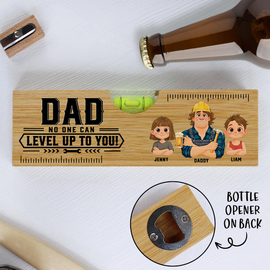 Dad Powered By Love - Personalized Custom Wooden Spirit Level Bottle Opener