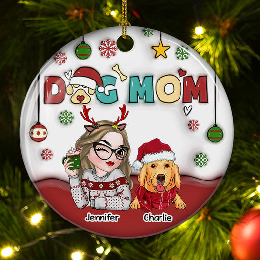 Mom Of Dogs - Personalized Custom 3D Inflated Effect Ceramic Ornament