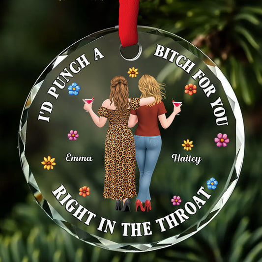 Punch Bitch Besties Glass Flower - Personalized Custom Glass Ornament