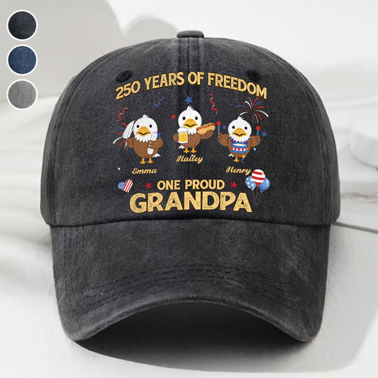 One Proud Grandpa Dad - Personalized Custom Vintage Washed Denim Cap