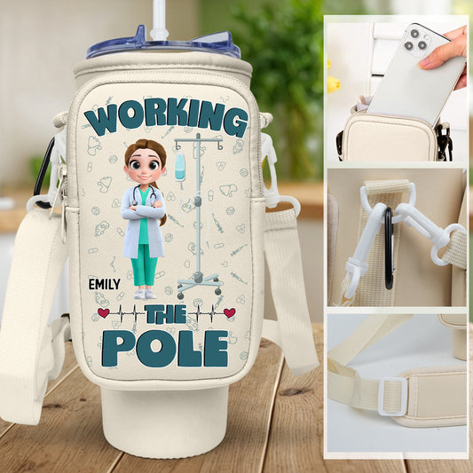 Working The Pole With Care - Personalized Water Bottle Carrier Bag
