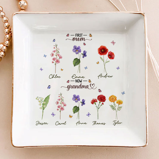 First Mom Now Grandma - Personalized Custom Jewelry Dish