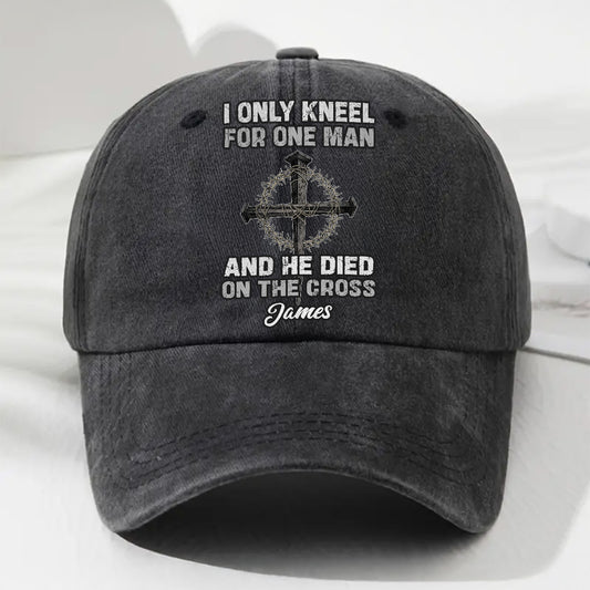 The Man I Kneel For - Personalized Custom Vintage Washed Denim Cap