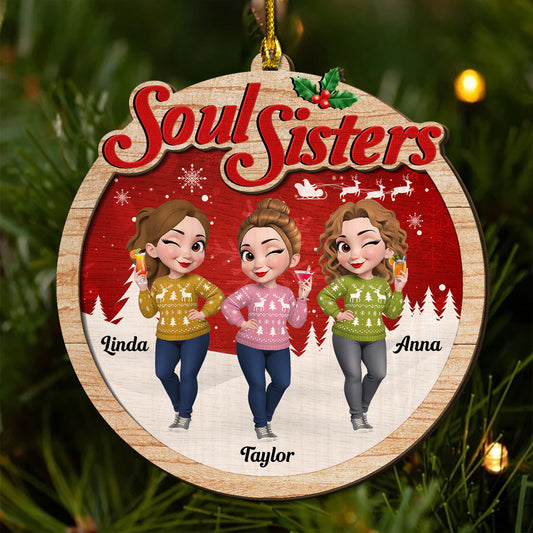 Soul Sisters - Personalized Custom 2-Layered Wood Ornament