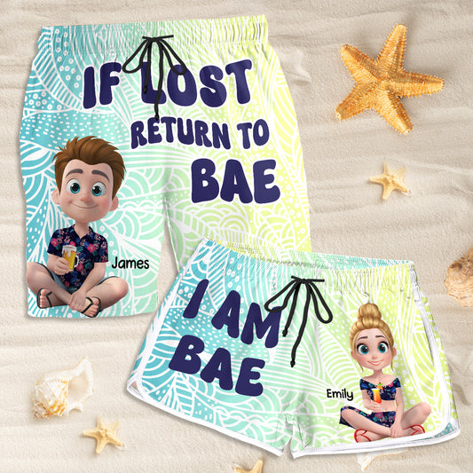 If Lost Return To Bae - Personalized Couple Beach Shorts