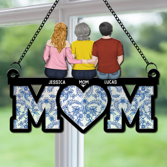Mother And Daughter Sitting Together - Personalized Suncatcher