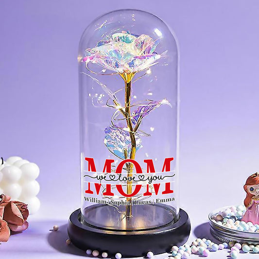 Mom We Love You - Personalized Custom Sparkly Rose