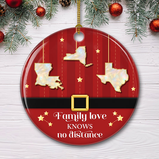 Family Love Knows No Distance - Personalized Custom 3D Effect Ceramic Ornament