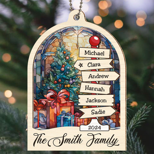 Family Sign Christmas - Personalized Custom Suncatcher Ornament