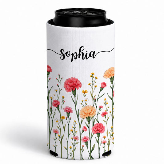 Birth Month Flowers - Personalized Skinny Can Cooler