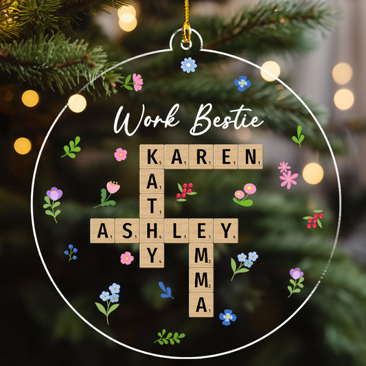 Besties Coworker Crossword Art - Personalized Custom Acrylic Ornament