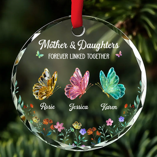 Mom And Daughters Love - Personalized Custom Glass Ornament