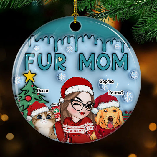 Lovely Fur Mom - Personalized Custom 3D Inflated Effect Ceramic Ornament