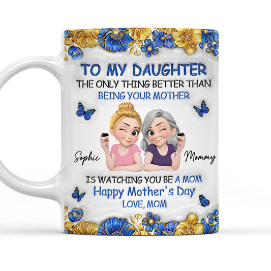To My Daughter Blue Flower - Personalized Custom 3D Effect Mug