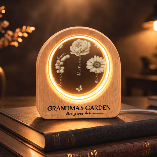 Grandma Birth Month Garden - Personalized Custom 3D Crystal Photo Portrait LED