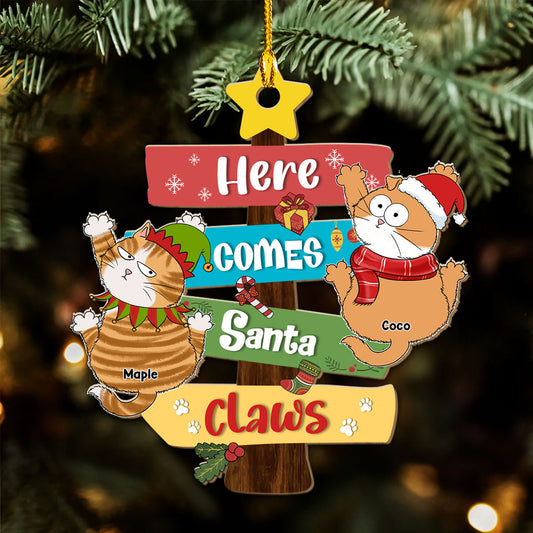 Here Comes Santa Paws - Personalized Custom Wood Ornament