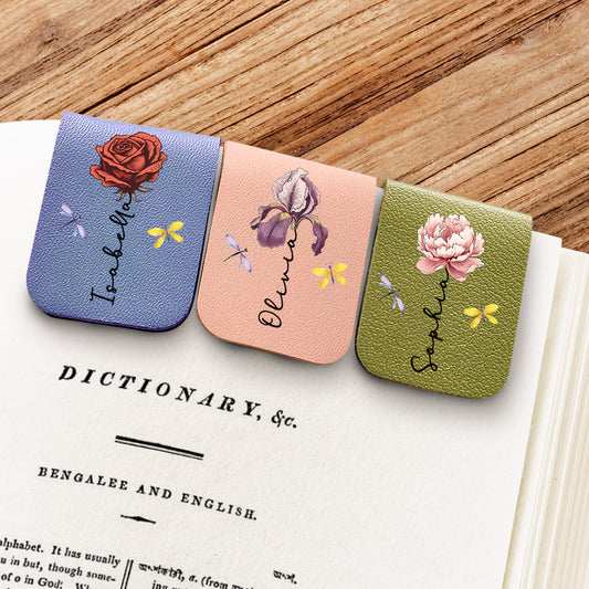 Monthly Flower - Personalized Custom Leather Bookmark