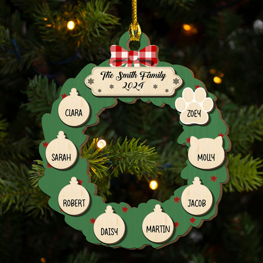 Home Wreath Christmas - Personalized Custom Freeshape 2-layer Wood Ornament