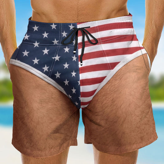 Funny Patriotic Men - Personalized Custom Beach Shorts