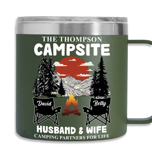 Camping Partners For Life - Personalized Custom 14oz Stainless Steel Tumbler With Handle