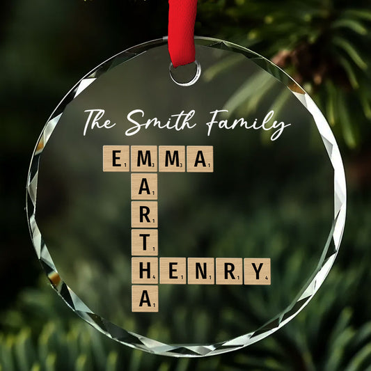 Family Besties Coworker Crossword Art - Personalized Custom Glass Ornament