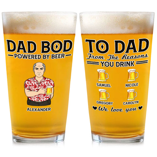 Dad Bod Powered By Beer - Personalized Custom Beer Glass
