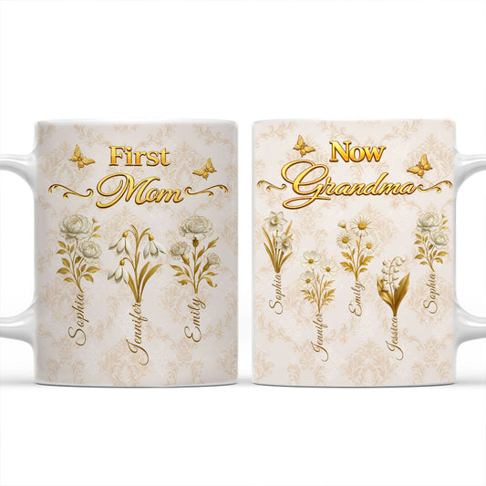 First Mom Now Grandma Vintage - Personalized Custom Coffee Mug