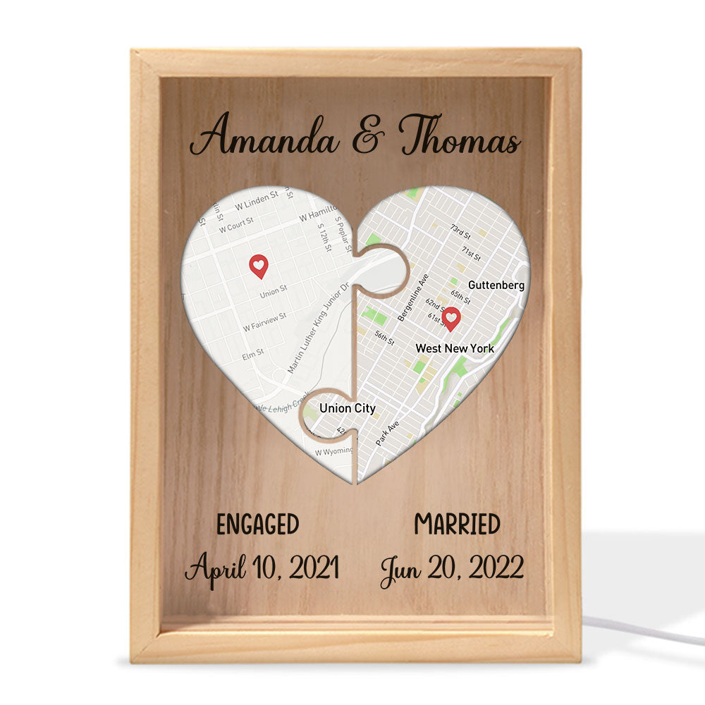 Custom Locations Heart Puzzle Map - Personalized Frame Light Box ...