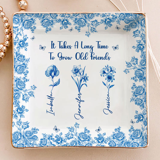 Bestie Flowers Toile De Jouy Style - Personalized Custom Jewelry Dish