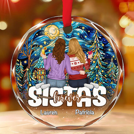 Besties Sitting Christmas - Personalized Custom Glass Ornament