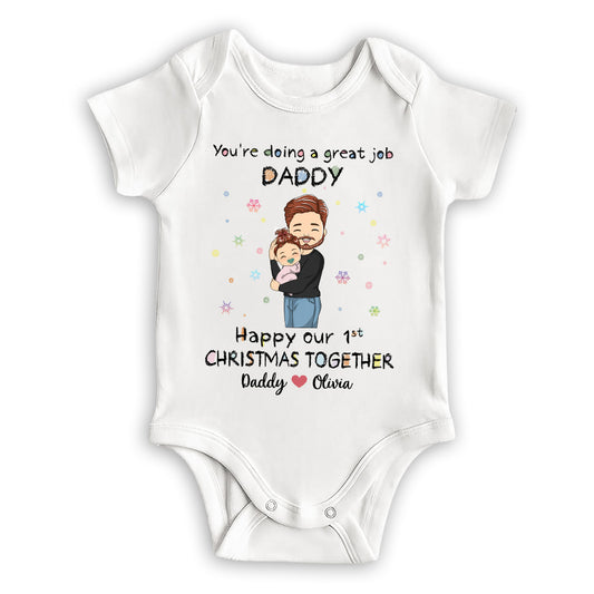 Daddy Doing A Great Job Christmas - Personalized Custom Baby Onesie