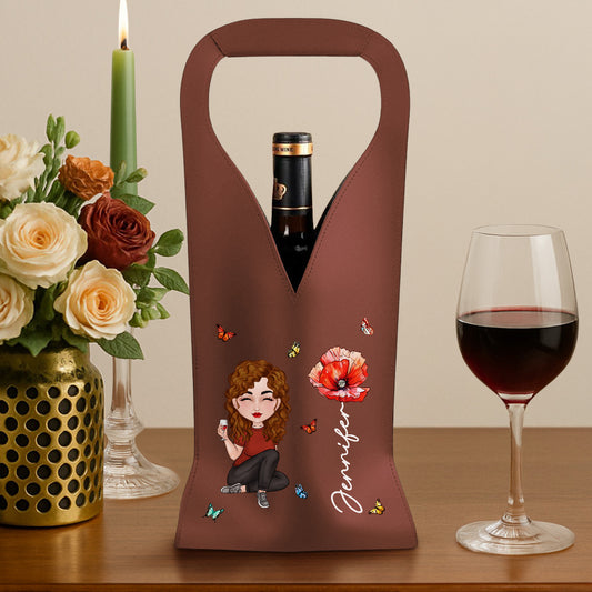 Cartoon Bloom Girl Charm - Personalized Leather Wine Bag